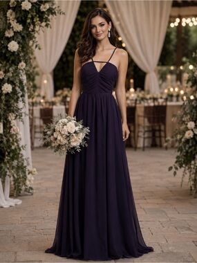 ALFRED ANGELO Women’s Eggplant Chiffon Flowy Formal Maxi Dress 8 NEW